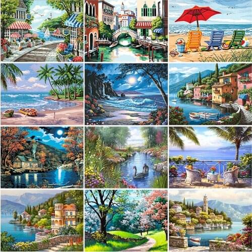 DIY 5D Diamond Painting Landscape Cross Stitch House Diamond Embroidery Sale Mosaic Full Round Rhinestones Pictures Home Decor