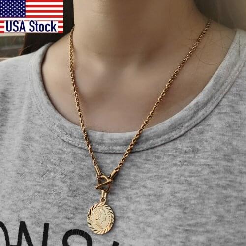 Long Chain Queen Elizabeth Portrait Coin Pendant Necklace for Women Men Rope Link with Toggle Clasp Chunky Jewelry 22inch