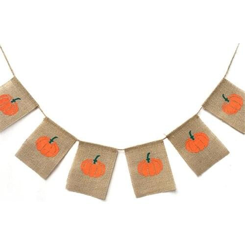 Ellenmar Pumpkin Halloween Banner Christmas Party Decorative Hanging Sign Vintage Rustic Hessian Burlap Bunting Banners
