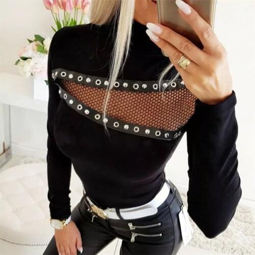 Sexy Women T Shirt New Fashion Spring Winter Warm Long Sleeve Hollow Out High Neck Shirt Pullover Jumper Top T Shirt Femme blusa
