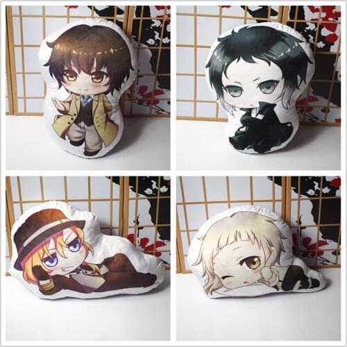 Bungou Stray Dogs 3 figure pillow doll Anime Dazai Chuuya Nakajima Atsushi short plush stuffed toy double sided pillowcase 50cm