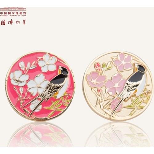 NATIONAL MUSEUM OF CHINA Metal Badges for Clothes Pin Cute Swallows Round Bottle Shape Chinese Vintage Badges Womens as Gifts