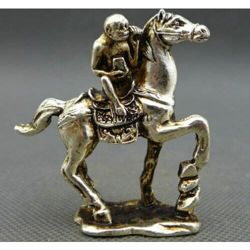 China Old Small Collectibles White copper Monkey & Horse Statues