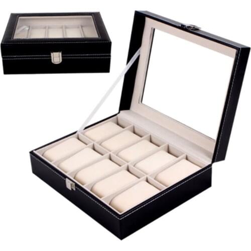 10 Grids Leather Watch Box Display Box Jewelry Storage Bag Slots Wrist Watch Display Case Storage Holder