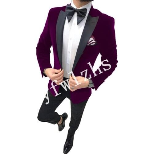 Handsome Velveteen Groomsmen Peak Lapel Groom Tuxedos Mens Wedding Dress Man Blazer Prom Dinner (Jacket+Pants+Tie) A228