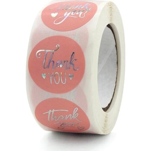 Round roll pink thank you sticker rainbow gold stamping sticker wedding gift decoration sticker