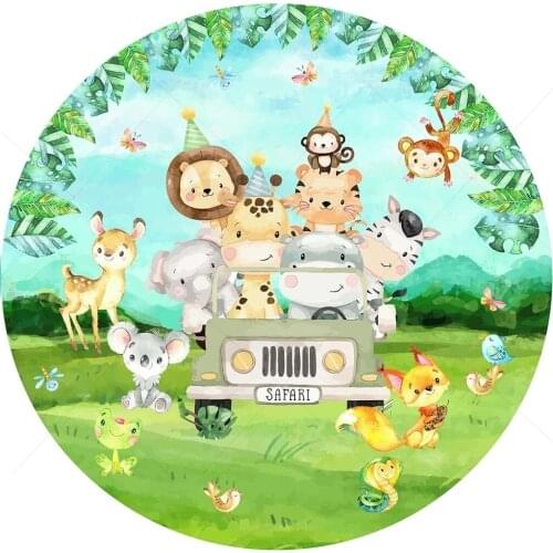 Round Backdrop Tropical Jungle Forest Wild Animal Safari Party Decoration Newborn Baby Shower Birthday Circle Background Cover