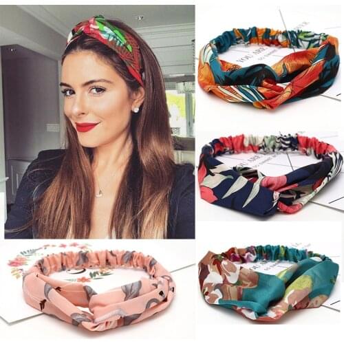 Fashion Women Girls Summer Bohemian Hair Bands Print Headbands Vintage Cross Turban Bandage Bandanas HairBands Hair Accessories