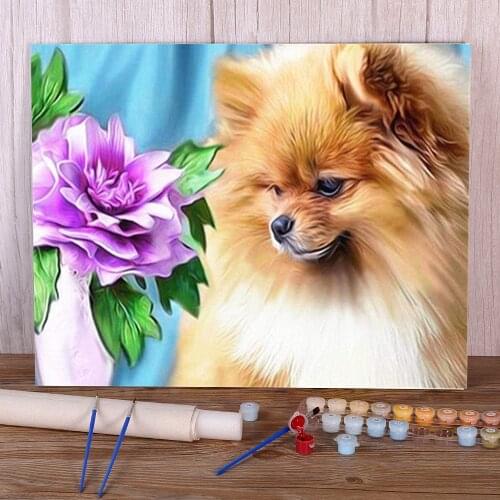 Animal Dog DIY Painting By Numbers Complete Kit Acrylic Paints 50*70 Paiting By Numbers Loft Wall Picture Crafts For Wholesale
