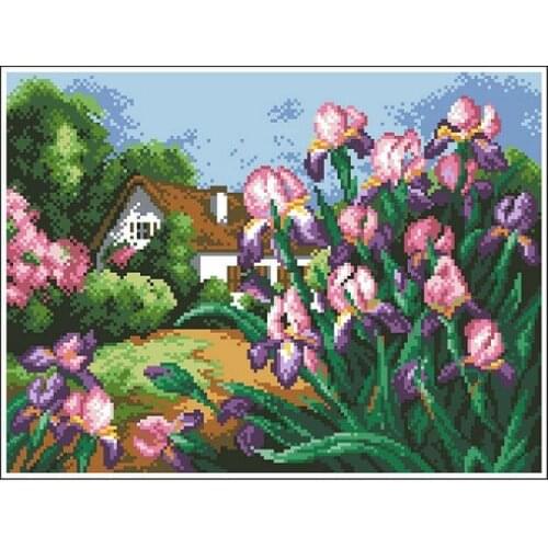 Embroidery Package Hot Sell Best Quality Cross Stitch Kits Cabin in Flowers Free Shipping