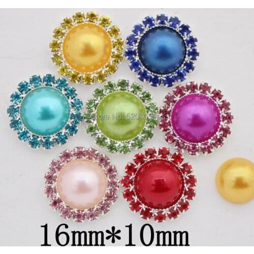 New 16mm ivory metal color pearls center crystal alloy button for wedding DIY hair accessories mobile phones beauty