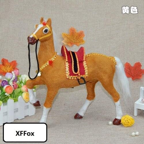 New real life yellow horse model plastic&furs simulation rise up leg horse doll with saddle gift about 29x27cm xf2747