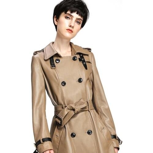 2020 new women genuine leather jacket girl female real sheepskin long coat trench overcoats