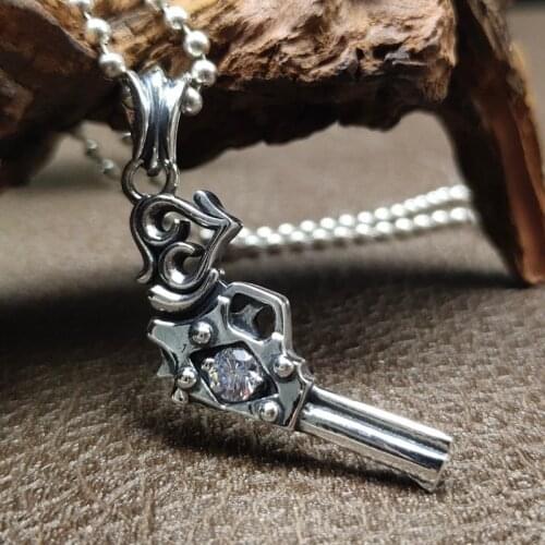 BOCAI 2021 New Real 100% s925 Silver Man Pendant Retro Carved Handsome Fashionable Locomotive Style Pistol Element Pendant