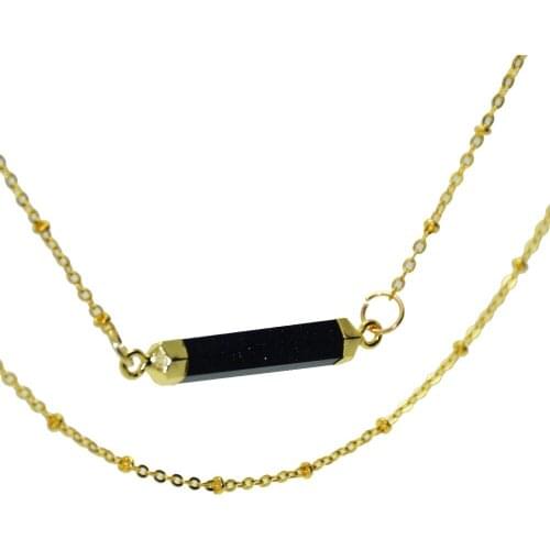 2 Loops 6X33mm deep Blue Sandstone connector necklace small hexagonal stone pendant necklace