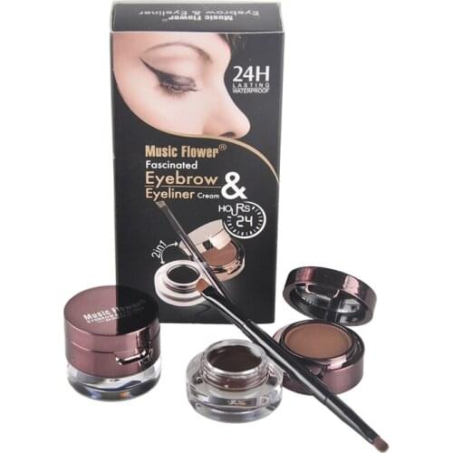 Pro 4 in 1 Eye Makeup Set Gel Eyeliner Brown Cream , Black Eyebrow Powder Make Up Waterproof And Smudge-proof Eye Liner Kit