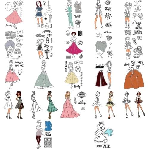 Clear Stamps Fashion Girl Figure Various Boho Dress Clothing Hairstyle Headwear Hats Flowers DIY Craft Paper Cards Scrapbooking