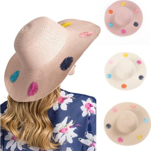Beach hat embroidery hat female hand hook embroidered 6 flowers summer sun dome sun hat various bucket hats