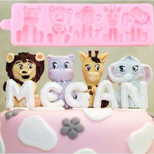 Jungle Animals Silicone Molds Lion Elephant Fondant Mould Baby Birthday Cake Decorating Tools Cookie Baking Chocolate Moulds