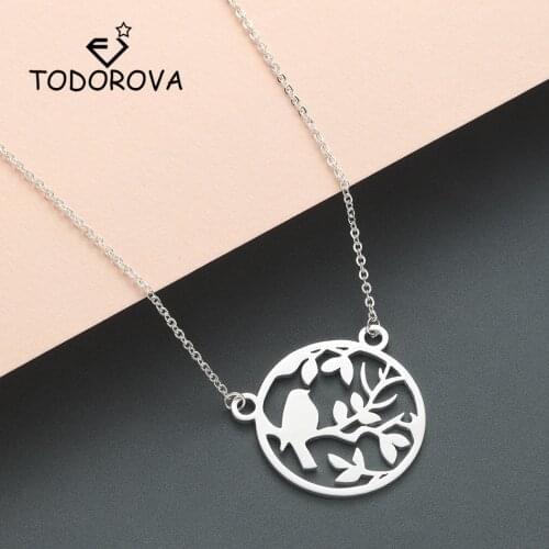 Todorova Sparrow Pendant Necklace Women Bird on Branch Necklace Stainless Steel Chain Rose Gold Necklace Animal Jewelry