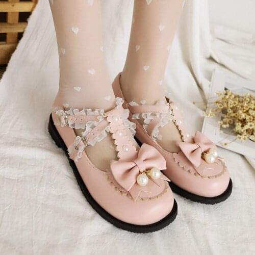 Pearl Square Buckle Flower Cute Mary Jane Shoes Sweet Pearl Bow Sky Blue Pumps Lace Comfortable 2021 Womens Shoes