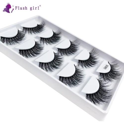 High Quality Flash Girl G605 Cruelty Free 3D Mink Hair Eyelashes 5 Pairs Natural Full Strip Lashes Reusable Eye Makeup Tools