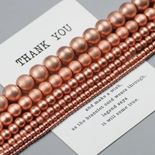 WLYeeS Rose Gold Hematite beads Natural Stone Round Loose Spacer Beads for Jewelry Making DIY Bracelet Necklace 2 3 4 6 8 10mm