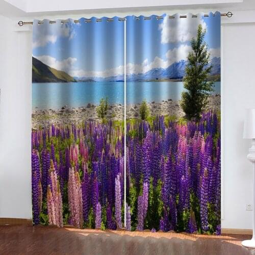 Custom purple scenery curtains 3D Curtains set For Bed room Living room Office Hotel Home Wall Decorative Drape