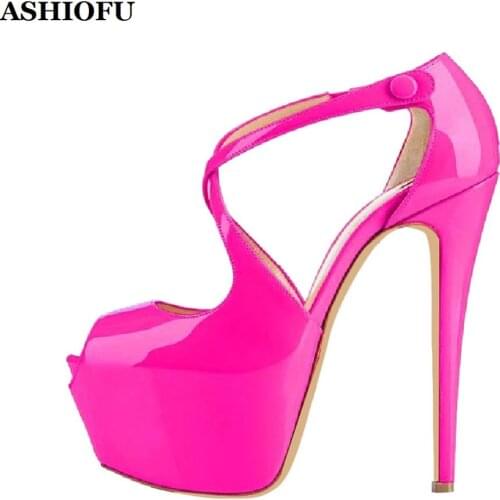 ASHIOFU Handmade Womens Sky Heel Platform Sandals Crisscross Strap Party Prom Shoes Peep-toe Sexy Evening Club Fashion Sandals
