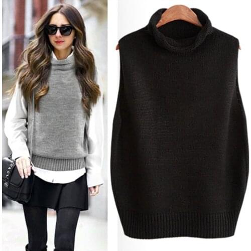 ATTYYWS Wholesale loose womens sleeveless sweater high neck knitted cashmere vest vest womens vest regular pullover Selling