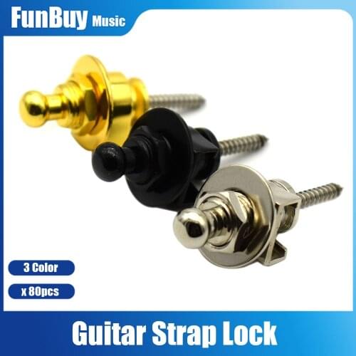 80pcs Metal Schaller Style Guitar Strap Lock Botton Straplocks for Electric Acoustic Guitar Bass Strap Lock Black/Gold/Silver
