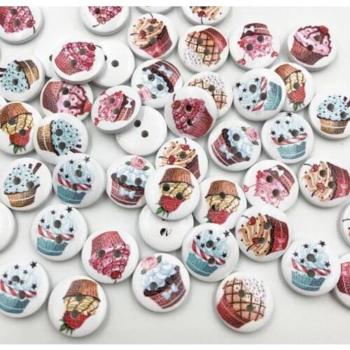 100 pcs Cake 2 Holes Wood Buttons Craft Scrapbooking Sewing Clothing Accessories 15mm Buttons Painted Sewing Crafts WB694