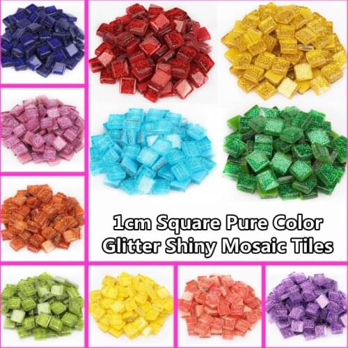 100g(Approx 100pcs) Glitter Shiny Glass Pure Color Mosaic Tiles 1cm Square Mosaic Stone Multi-Color Optional DIY Crafts Material