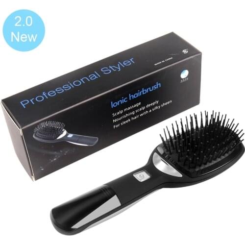 2.0 Ionic Electric Hairbrush Portable Ionic Hair Comb Strong Negative Ion Release Straighting Hair Anti-static Magic Hair Brush