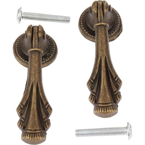 2Pcs 19x60mm Antique Furniture Wood Box Handle Drawer Cabinet Handle and Knob Kitchen Wardrobe Door Pull Handle Knobs Zinc Alloy