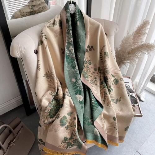 2021 Elegant Floral Painting Cashmere Scarf for Women Warm Winter Pashmina Shawl Foulard Femme Blanket Scarves Wraps