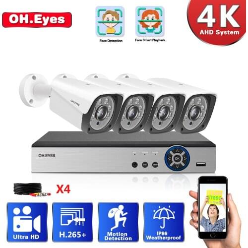 4CH Video Surveillance Kit 4K HDMI DVR CCTV System For Home Security 4PCS 8.0MP AHD Camera Video Surveillance Set with 1TB HDD