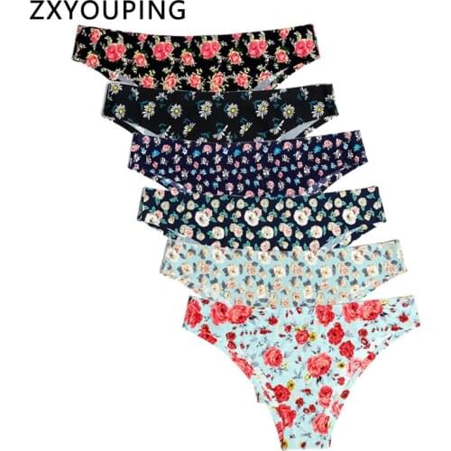 6 Piece Breathable Seamless Panties Women Underwea Print Thongs Sexy Female Lingerie Tangas Briefs XS-L US Size 12 Colors Styles