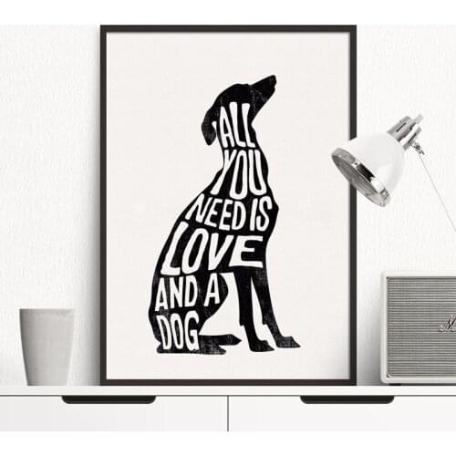 Dog Animal Black Abstract Quote Print Nordic Canvas Painting Poster Home Decor Wall Picture Love Word For Living Room Bedroom