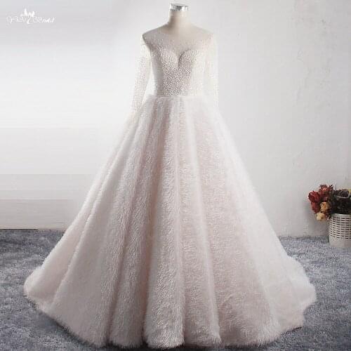 LZ344 Glittering Luxury Wedding Dress Long Sleeve Special Fabrics Elegant Beaded Crystal Pearls Princess Ball Gown