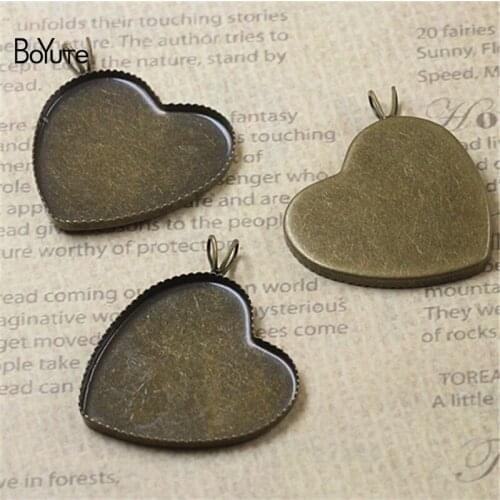 BoYuTe 20Pcs 25MM Heart Cabochon Base Blank Tray Pendant Vintage Antique Bronze Diy Metal Base for Jewelry