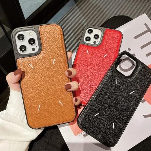 High Quality Margiela Fashion Tide Embroidery Lychee PU Leather Phone Case For iPhone 12 11 Pro Max X XR 8 Plus Cover Accessory