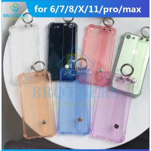 Back Case For iPhone 11 Pro 11Pro Max 7 8 6 Plus 6S Transparent Back Cover with Strap Shockproof Candy Solid Color TPU Silicone