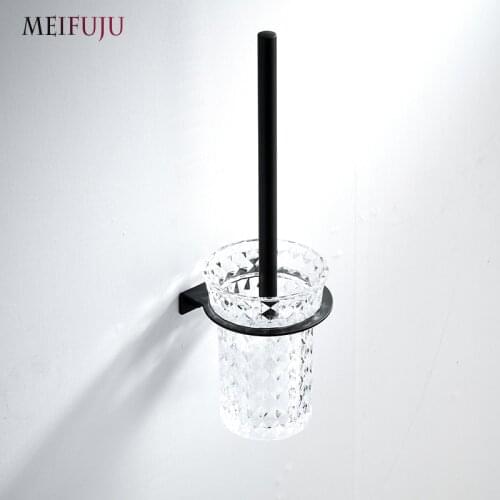 Nickel Brushed Toilet Brush Holders 304 Stainless Steel Black Holder Toilet Brush Bathroom Cleaning Tool Holder With Glass Cup