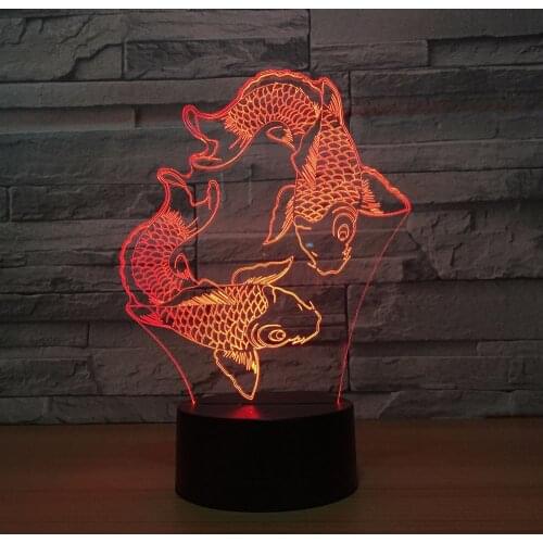 Two Cyprinoid Fish Night Light Creative Seven Color Touch Usb Led Light Fixtures Lovely 7 Color Change 3D Lamp Home Office Lamp
