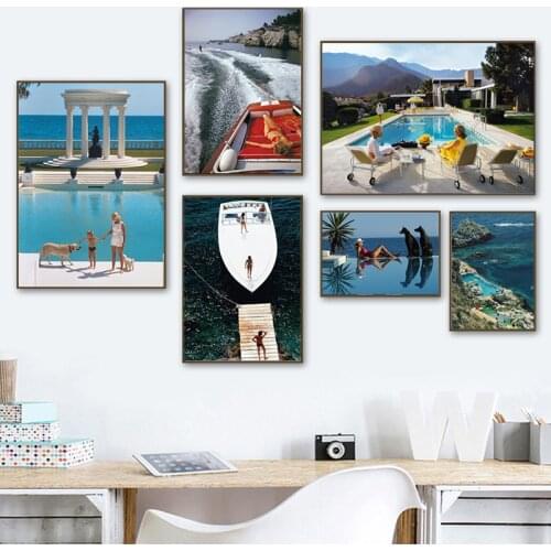 Poolside Glamour 1970s Art Print By Slim Aarons Vintage Photography Poster Retro Wall Art Pictures Canvas Painting Home Decor