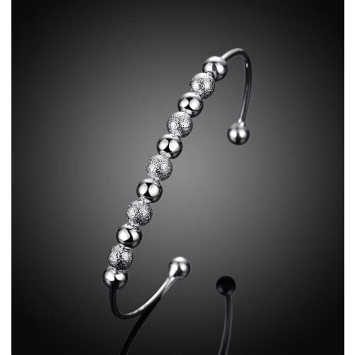 Fine 925 Sterling Silver Retro Round beads bangles Bracelets for Women adjustable Jewelry Fashion Party Gifts student wedding
