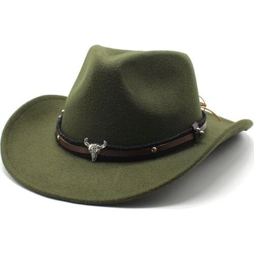 Cow head western cowboy hat woolen jazz top hat men and women national wind autumn and winter felt hat big brim hat Panama hat