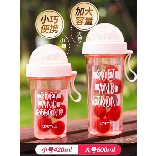 Creative double straw kettle High Quality Leak-Proof Durable Sippy Cup with Straw and Non-slip Handle water bottle with straw