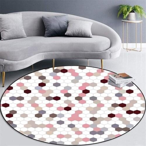 Nordic Pink White Gray Plaid Round Rug Geometrc For Girl Simple Cute Coffee Table Carpet Living Room Bedroom Rug Chair Floor Mat